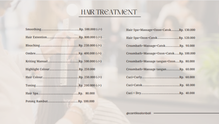 price list hair